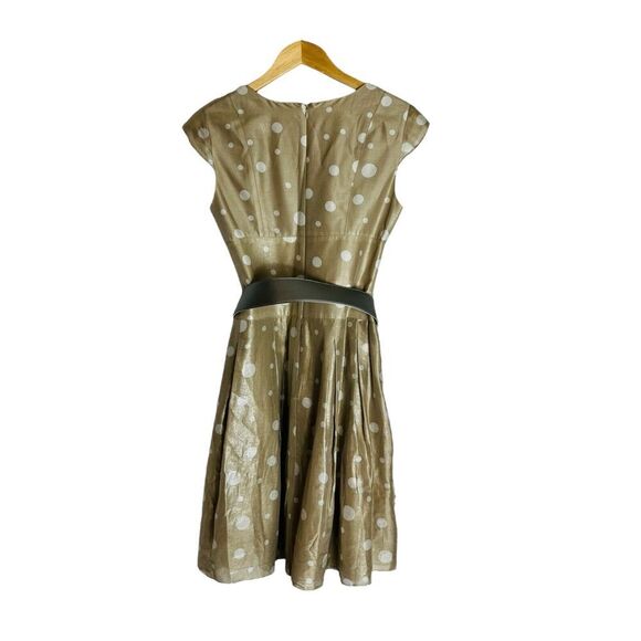 Kay Unger New York Polka Dot Belted Dress Gold Silver Fit and Flare 6 Retro - Picture 2 of 9
